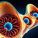 **Cell Signaling & Transport:** A microscopic view of a cell membrane with molecules passing through, rendered in a style that combines scientific accuracy with artistic flair. Include dynamic lighting and a color scheme that highlights the energy transfer processes.