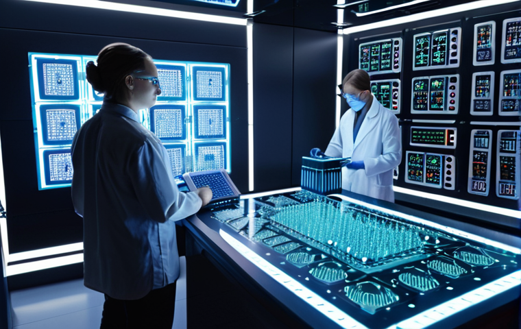 A futuristic quantum computer lab with glowing qubits and scientists working on advanced algorithms, symbolizing the potential of quantum computing to solve complex problems.