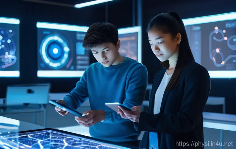 물리학 관련 멘토링 기회 - **AI-Physics Fusion in a University Lab:**
Generate an image of a diverse group of university st...